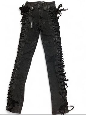 Fashion Nova Black Lace-Up Skinny Jeans